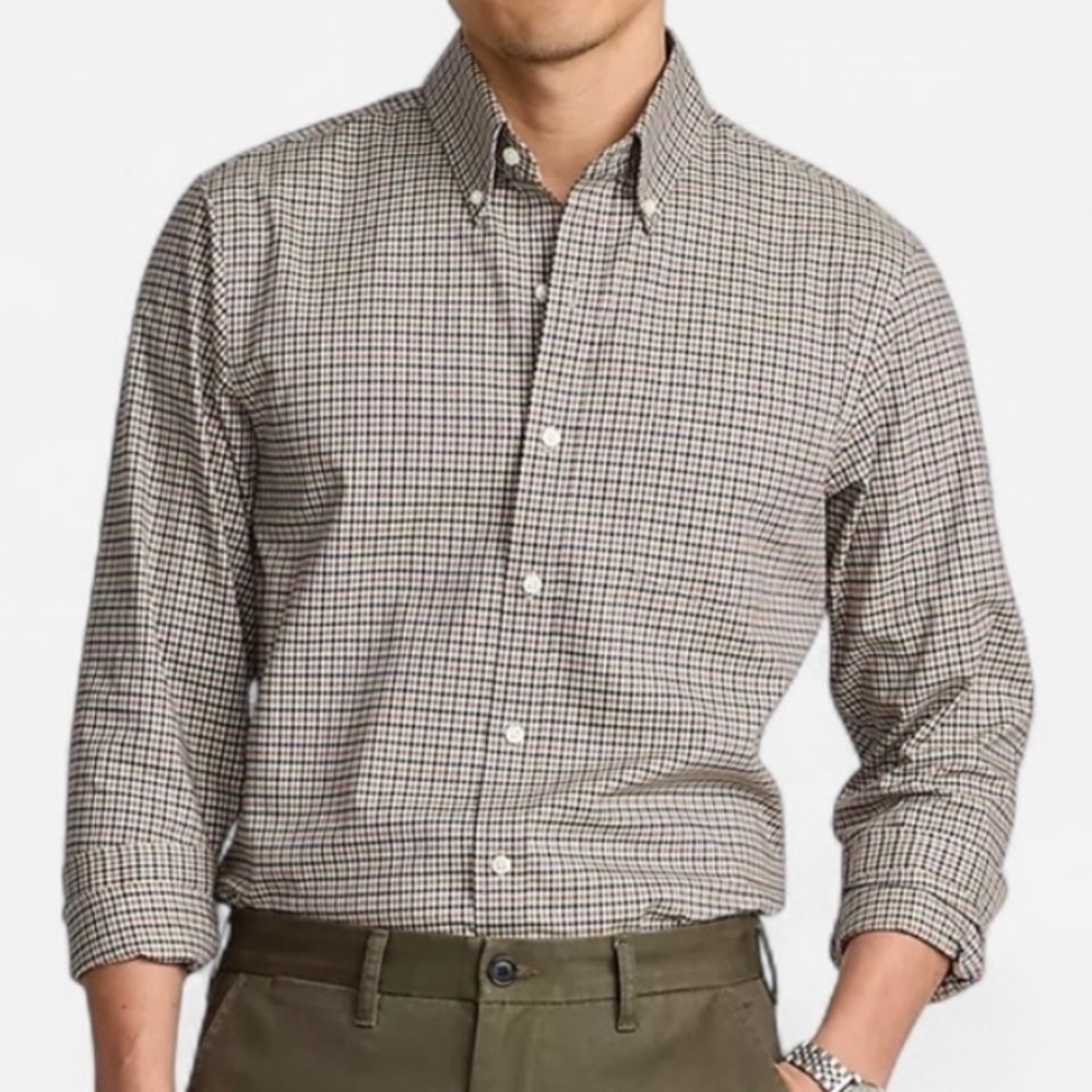 Lands' End Men's No Iron Plaid Twill Shirt Tailored Fit- Size XL Tall